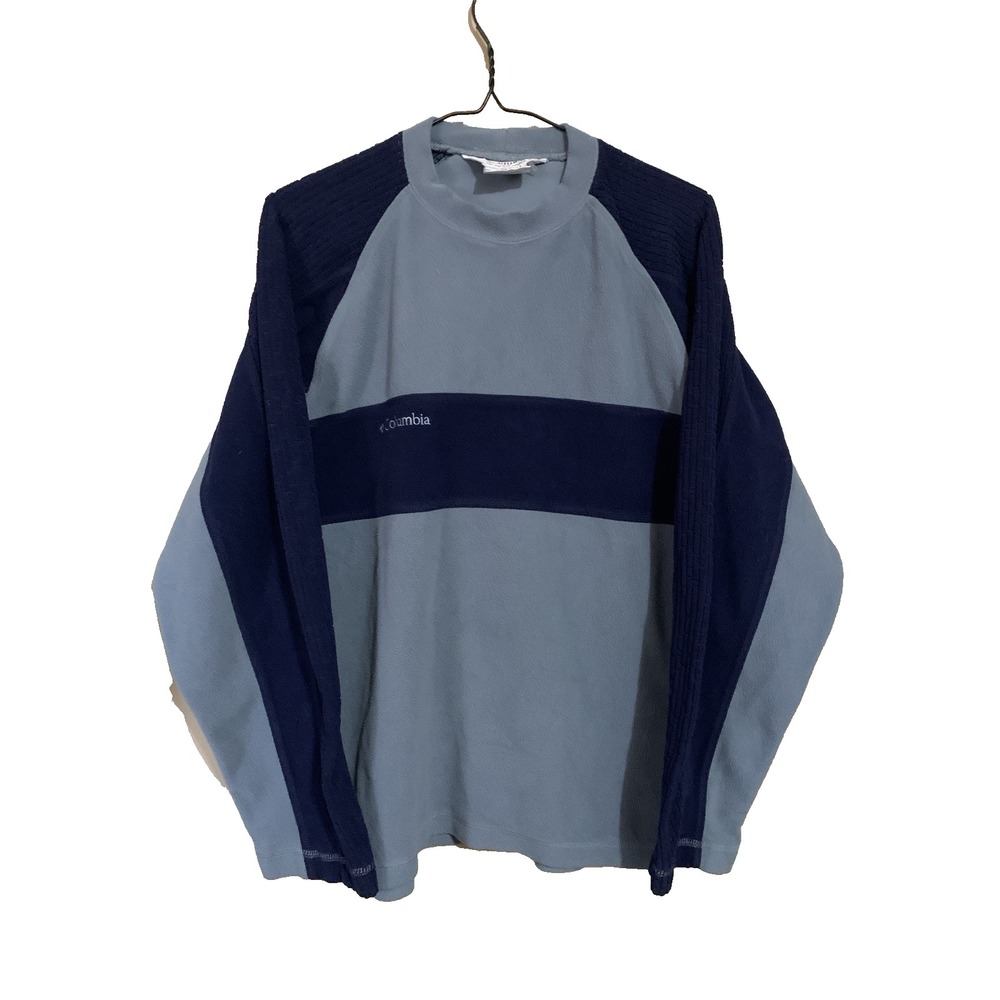 VTG‎ Columbia Fleece Long Sleeve Sweatshirt Blue Color Block  Men's S Cozy Warm